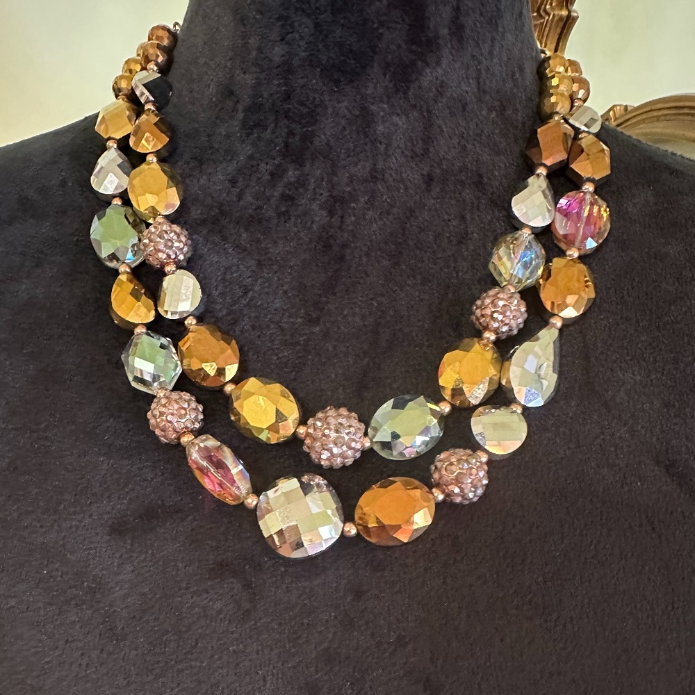 Vintage Signed KR Crystal Glamour Glitz Beaded Necklace Double Stranded